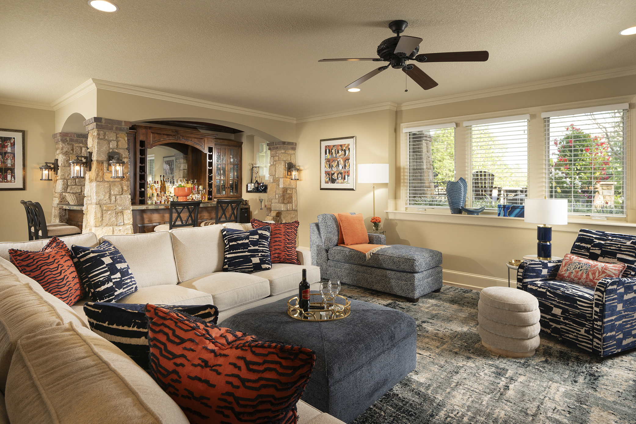 Colorful Basement Entertaining Space